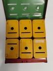 Vintage Red Metal Tudor Home Budget Bank Box 6 Tins   Oem Inserts No Key Bobbait