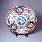 Antique Imari Porcelain Plate Edo 19th C Japanese Charger Dish Crane Bird 13 4in