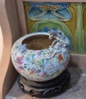 Antique Chinese Export Famille Rose Brush Washer Fine Dragon   Bat Bowl Pot