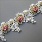 1 Yard Vintage Gold Pearl Rose Flowers Embroidered Lace Trim Fabric Floral 