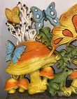              1970 s Vtg Homco Mushrooms Frogs Butterflies 17 5x14 Hippie Boho Plaque
