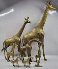 Lot Of 8 Vintage Brass Giraffe Statues figures 22  17  9  8  6  4  2  Mcm patina