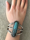 Vintage Native American Navajo Long Turquoise Sterling Silver Bracelet 63 7g
