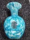 Art Glass Bubble Vase Blue white 6 x4 