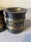 Vintage Brass   Metal Barrel Candle Holders Set Of Two