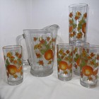 Vintage Crisa Libbey Glass Pitcher 5 Orange Juice Glasses Breakfast Oranges
