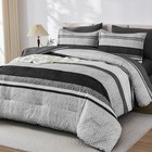 Grey Comforter Set Queen Size 7 Piece Bed Bag Black Striped Summer Lightweight