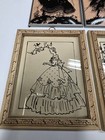 4  2 Pairs Vintage Silhouette Framed Picture Smaller Glass Convex Women Men Deer