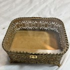 Vintage Hollywood Regency Style Gold Tone Ormolu And Glass Jewelry Trinket Box