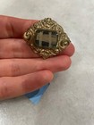 Antique Victorian Mourning Hair Brooch C Clasp Repousse Gilt Engraved Mfw Pin