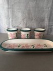 Partylite Hand-painted Floral 3-piece Votive Candle Holder Set With Tray
