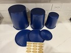 1970   s- 1980   s Vintage Tupperware Blue 3 Piece Nesting Canister Set With Labels 