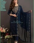Fully Readymade Women Kurta Palazzo Dupatta Set Salwar Kameez Blue Festival Wear