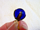 Antique Cobalt Blue Round Glass Button In Brass Metal Prong Leaf And Shank