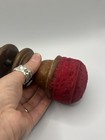 Antique Victorian Wood Sewing Pin Cushion Clamp Red Velvet