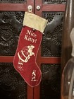Vintage Style Red Felt Nice Kitty Merry Christmas Stocking W Bells Santa 18 