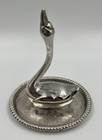 Vintage Seba Silver Swan Ring Holder Dish 1960s 70s Blue Felt Base Chased