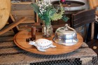 Wine Barrel Lazy Susan     Reclaimed Lid Rustic Dining Turntable   Handmade Usa