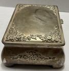 Vtg Silver Tone Ornate Jewelry Trinket Hinged Box Casket Box-velvet Lined-footed