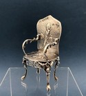 Antique Hanau 800 Silver Miniature Rocco Chair W  Cherubs Doll House Chair   b 