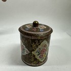 Vtg Daher Floral Tin Canister Lidded Container England Shabby Chic Rose Gold