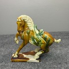 Chinese Tang Style Sancai Drip Glaze War Horse Pottery Figurine Distressed Vtg