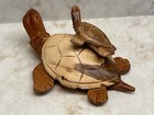 Wood Wooden Sea Turtle And Baby Hatchling Figurine Hand Carved Vintage Nice 