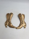 English Victorian Solid Brass Good Luck High Heeled Buttoned Boots Wall Hanging