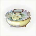 Limoge Vtg Porcelain Gold Footed Hair Receiver Powder Floral Hand Painted Yellow