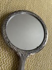 Heavy Vintage Silver Plate Ornate Vanity Mirror Handheld Floral Design 9    Long