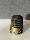 Antique Simons Bros  Thimble Sz 11 Scroll Sterling With Gold Band No Holes