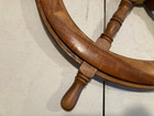 Vintage Wooden Ship Wheel  Helm Nautical Hanging Decor  Real Wood 28  Brass Vg