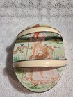 Vintage Cookie Storage Container  Tin Oval Handles Victorian Lady Scenes pink