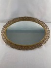 Vintage Oval Ormolu Filigree Mirror Vanity Tray By Matson