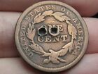 1842 Braided Hair Large Cent  Large Date  Vg Details  Holed Twice  Old Button 