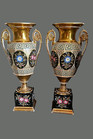 Antique French Empire Old Paris Porcelain Pair  Large Urns Vases Floral Design 