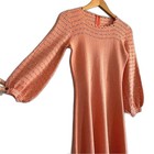 70 s Vintage Miss Joann Dress Peach Pink Embellished Eyelet Long Sleeve Size 8