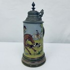 Hauber Reuther Hr    Whites Utica Antique German Beer Stein Fox Hunting Dogs