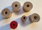 6 Vintage Sewing Thread Wood Small Spools 4 Spools W thread   2 Empty Spools