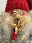 Vtg Swedish Tomte Santa Gnome Figurine Handmade Wood Wool Red Hat Wood Shoes 7 