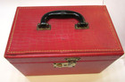 Vintage 1950s Alligator Pattern Red Jewelry Travel Makeup Hard Train Case