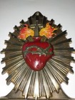 Antique Sacred Heart Casket Plaque   Coffin Plate Brass Enamel Blank Base 5-1 4 