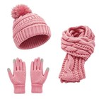 3pcs Set Winter Knit Beanie Hat Scarf Gloves Women Touchscreen Mitten Warm