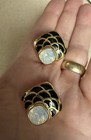 Vintage 90   s Replica Made In Italy Enamel Ab Crystal Gold Tone Runway Earrings