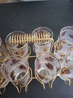 Mid-century Libby Gold Leaf Frosted Glasses Set Of 8 With Metal Carrier No Chips