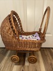 Vtg leopold Brown Wicker Baby Doll Carriage Stroller Buggy Wood Wheels romania