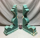 Pair Antique Wood Corbel Roof Bracket Victorian Shabby Green Vtg Chic Old 79-25b