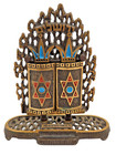 Judaic Solid Brass   Enamel Torah Scrolls-10 Commandments Stand - Jerusalem Vtg