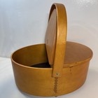 Vtg Shaker Style Wood Oval Sewing Knitting Box Double Lid Bent Wood Handle Big