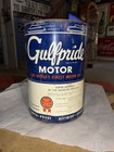Vintage Older Original 5 Qt Quart Gulf Gulfpride Motor Oil Metal Can Gas   Oil